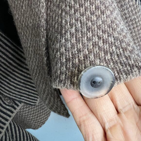 A.IDA Womens Wool Blend Cardigan Sz L Brown Black Colorblock Modernist Fall - Picture 5 of 16